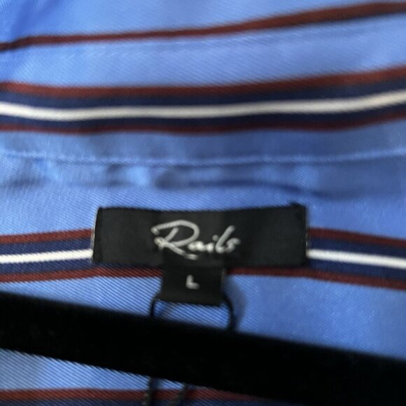 RAILS Women’s Dorian Primrose Stripe Satin Button Down Shirt Size Large Blue - Picture 4 of 8